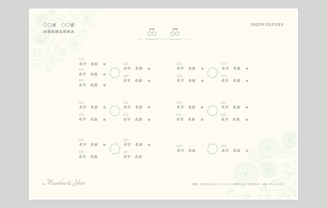 結婚式の席次表の裏面